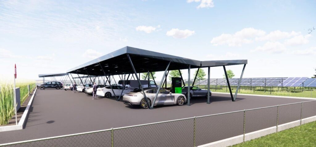 Mockup von Solarcarports mit E-Autos