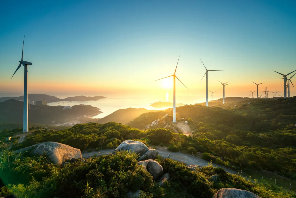 KI generiertes Bild einer Windkraft Landschaftsaufnahme